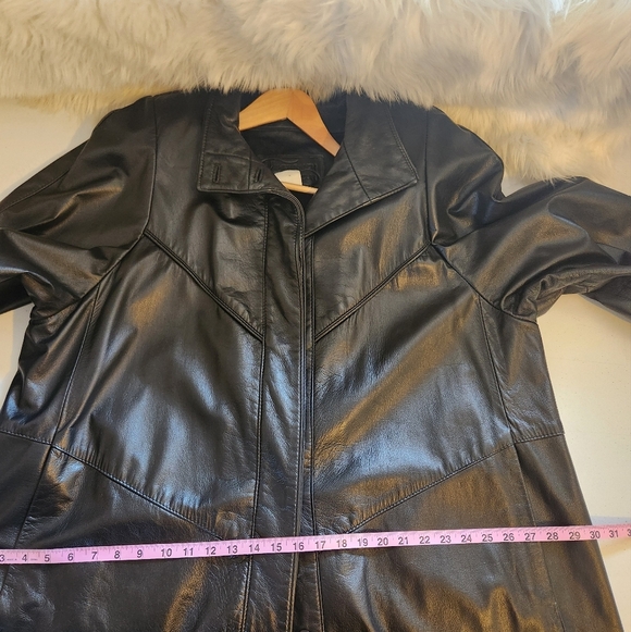 Vintage Black Leather Coat Jacket Midi 90s 1990s Womens Size 1X Loose Oversized - Picture 12 of 15